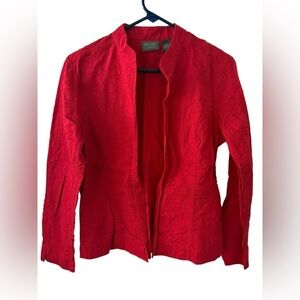 Chico's Red Embroidered Open Front Jacket Size 1 US Size M Cotton Holiday